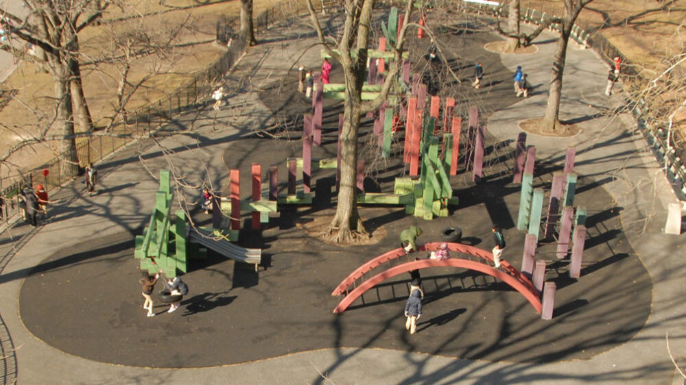 An aerial view of the playground before reconstruction