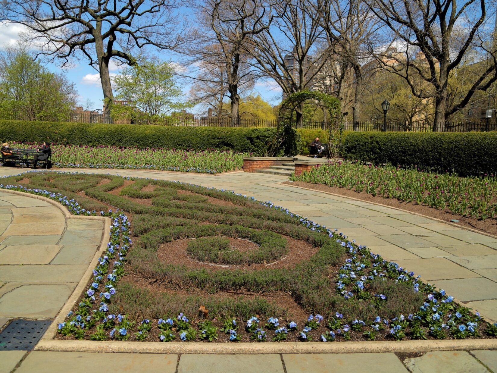 A manicured flower bed in early spring