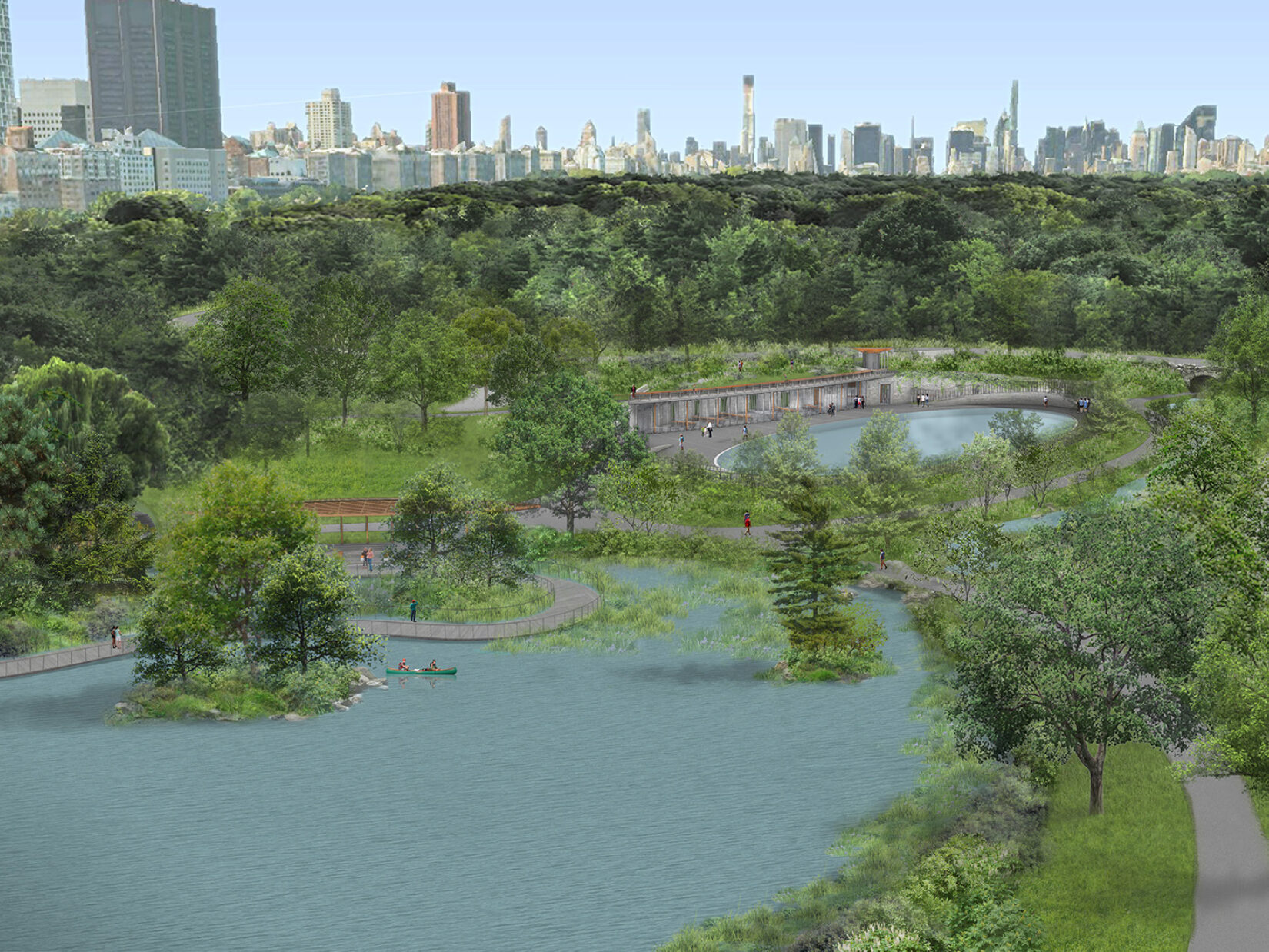 Rendering of an aerial view of the reimagined Lasker Rink and Pool