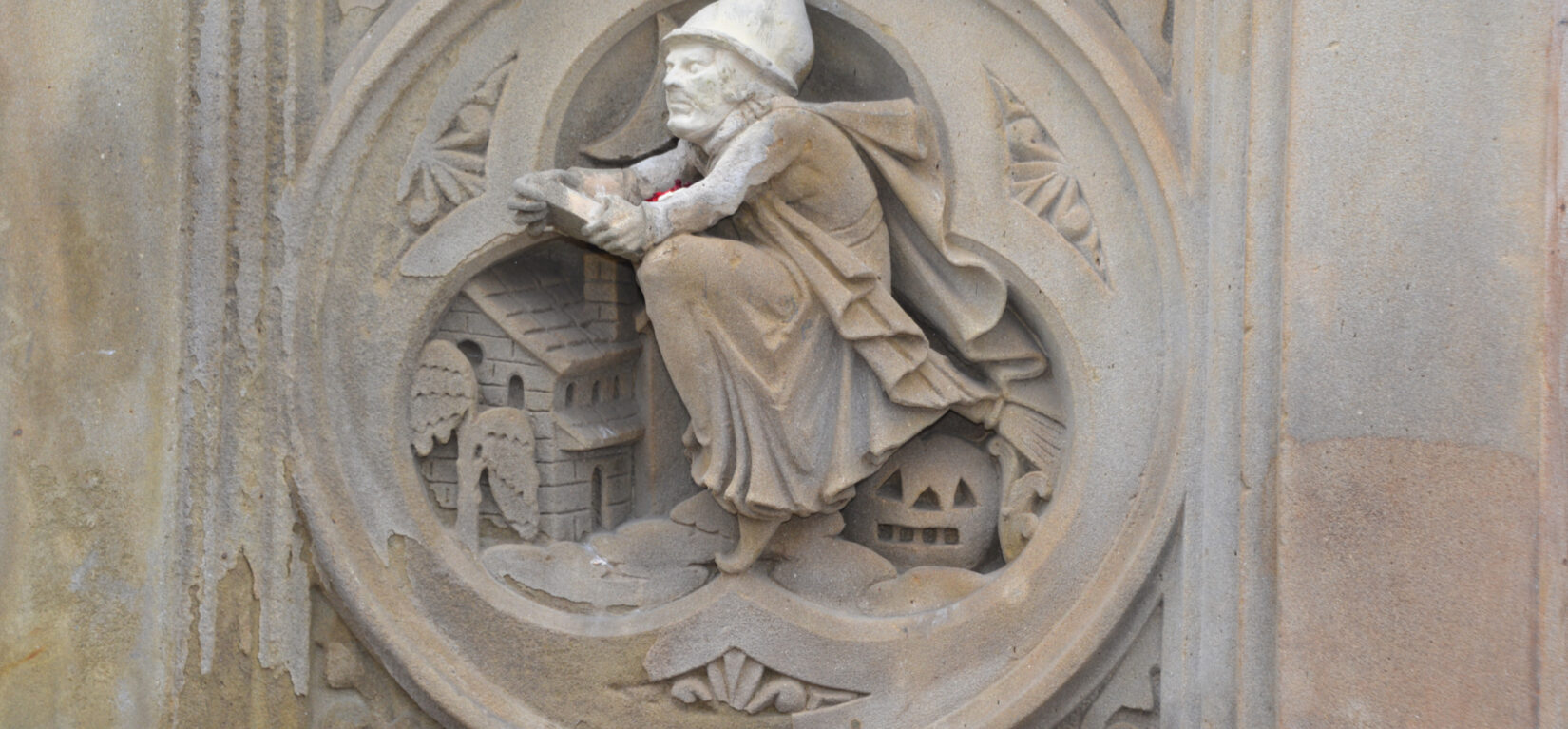 Detail of the witch carving at Bethesda in Central Park