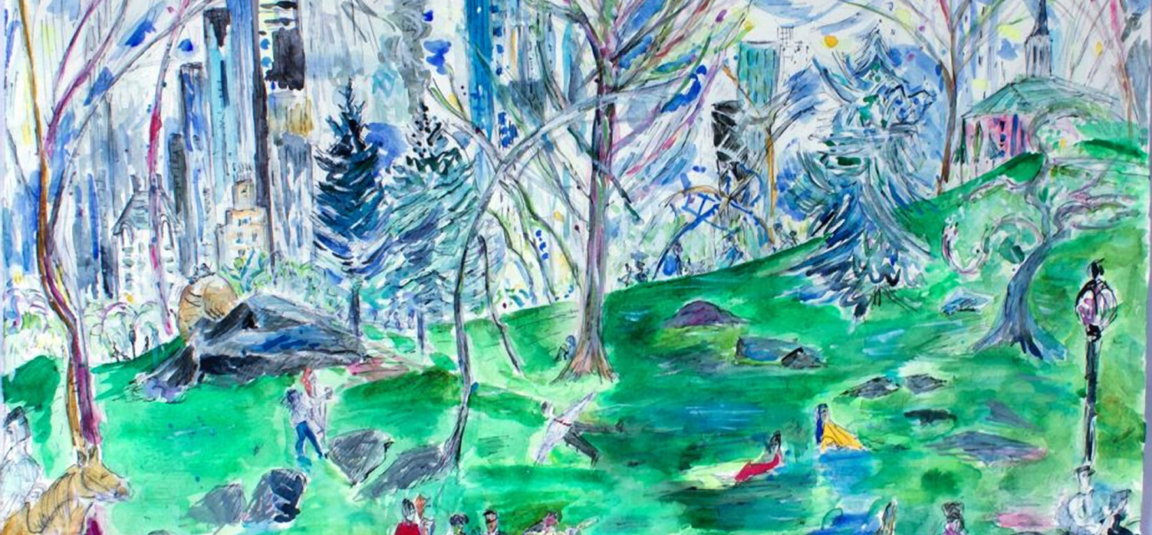 “Almost Spring, Central Park” (watercolor, detail) by Jessica Daryl Winer