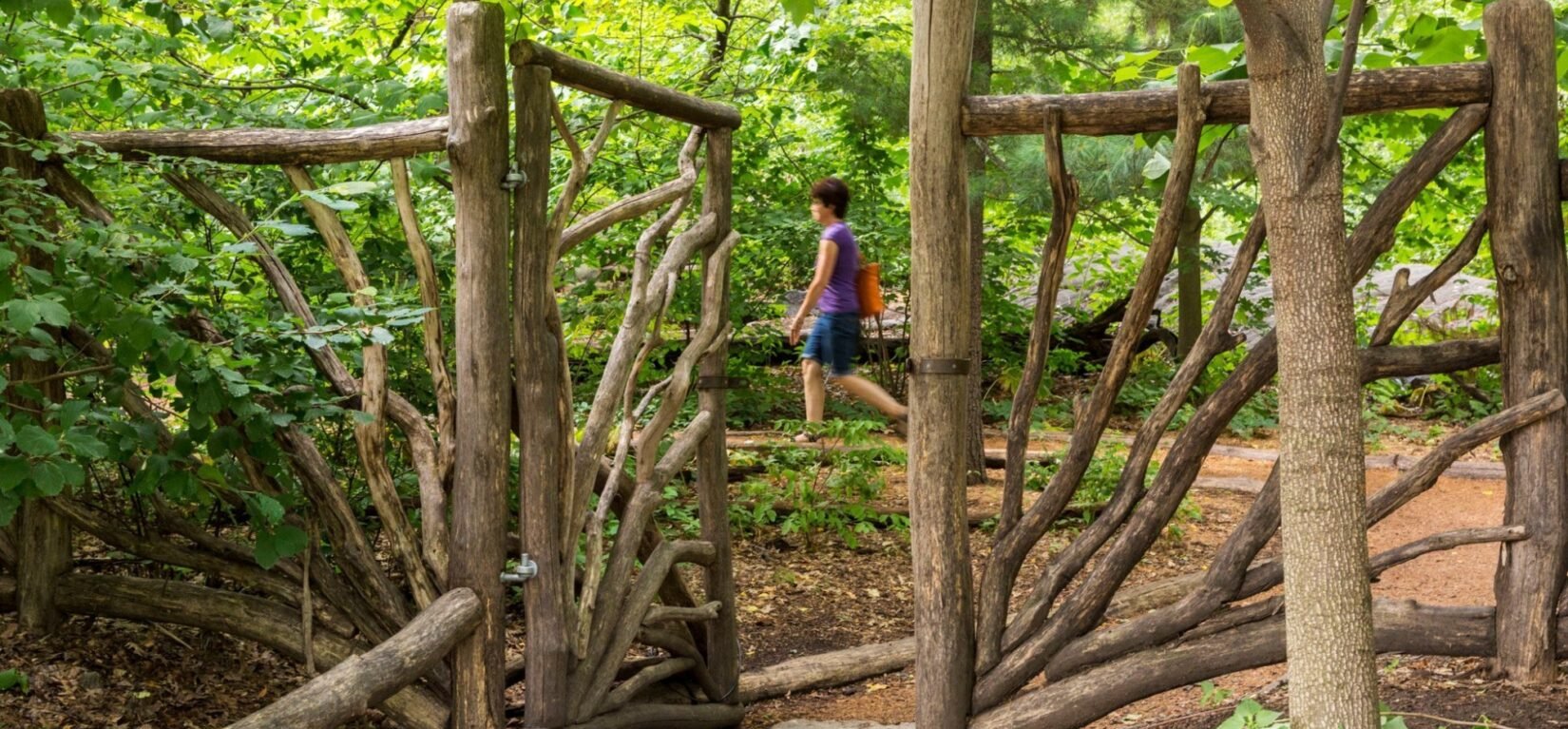 A rustic gate marks the entrance to the Sanctuary.