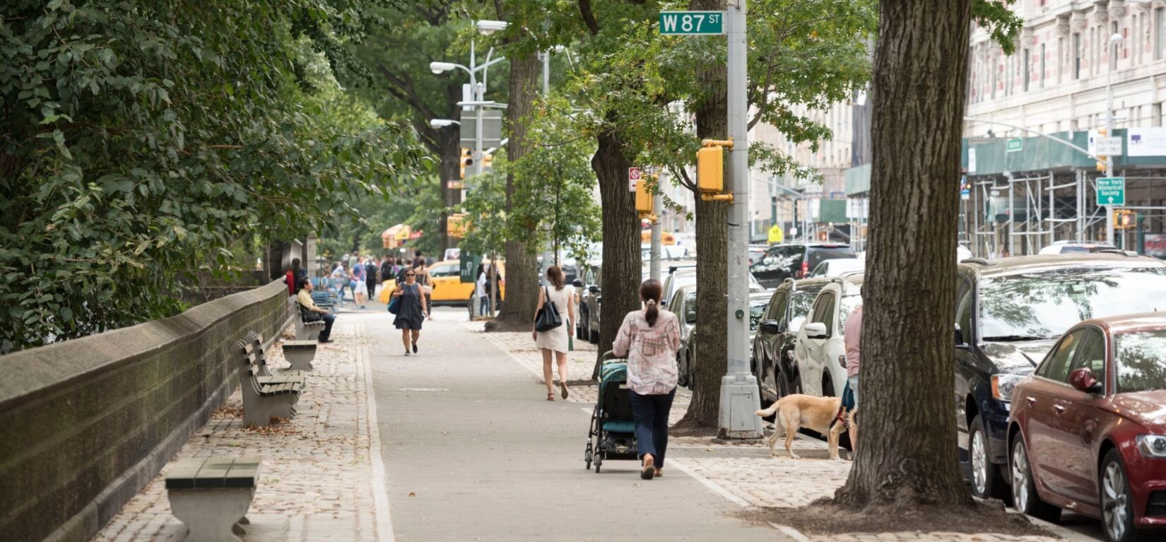 Pedestrian traffic enjoying the restored stretch of perimeter.