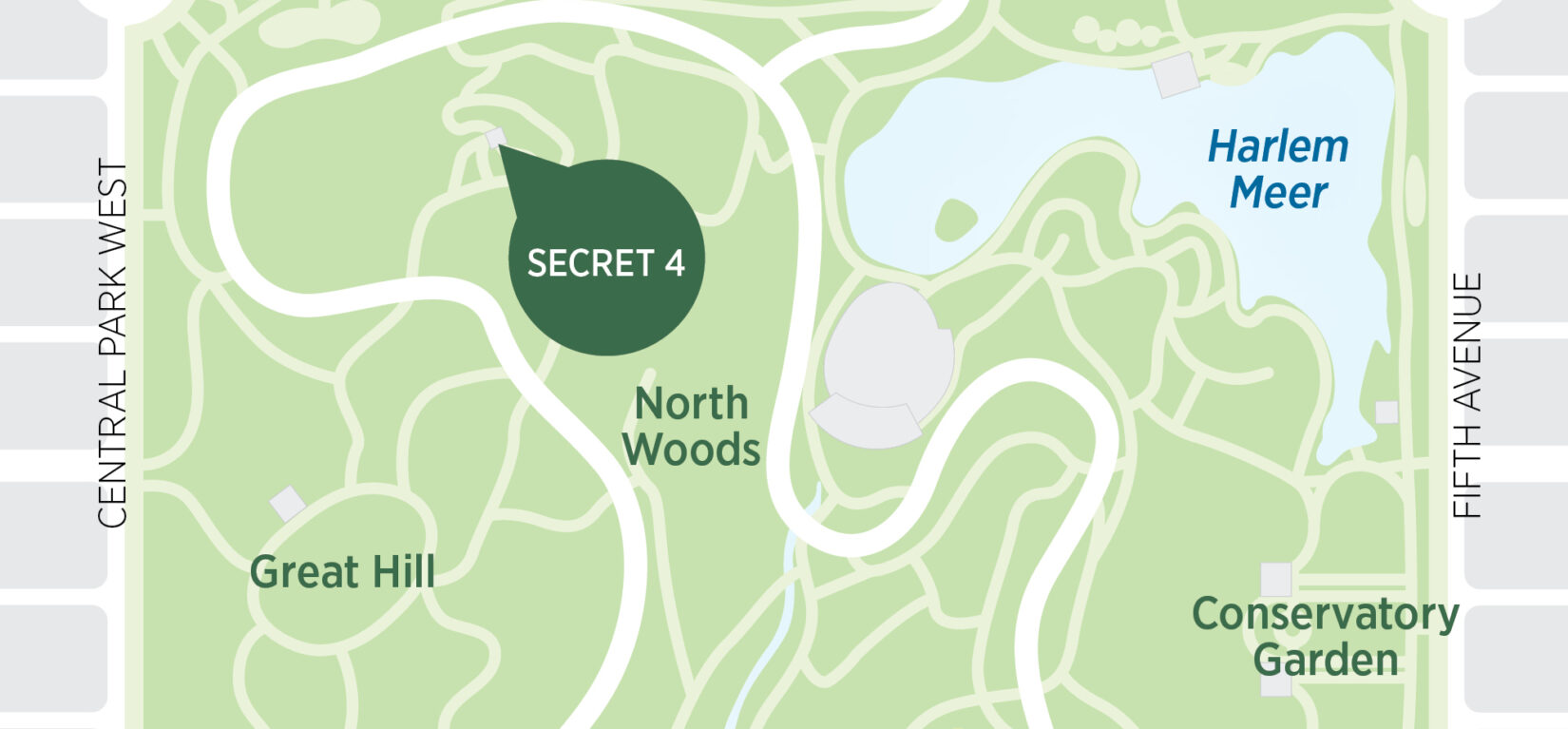 Map showing the location of the Blockhouse, north and to the west of the North Wods.