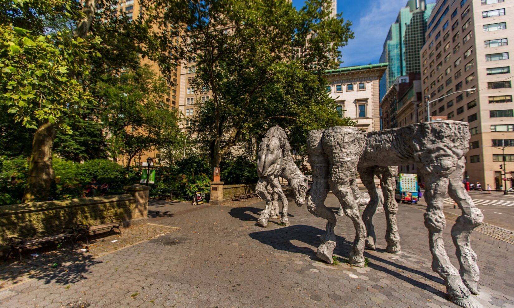 Freedman Plaza in 2020, featuring larger-than-life horse-inspired sculptures
