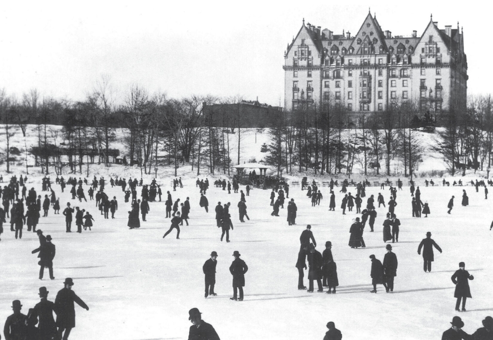 The Daktoa, seen in the background, is the only tall building on Central Park West.