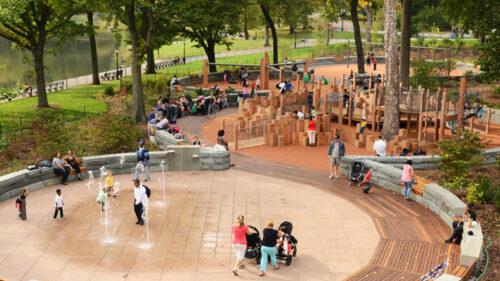 An aerial view of the East 100th Street Playground