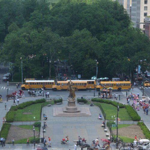 An aerial view of Grand Army Plaza before restoration